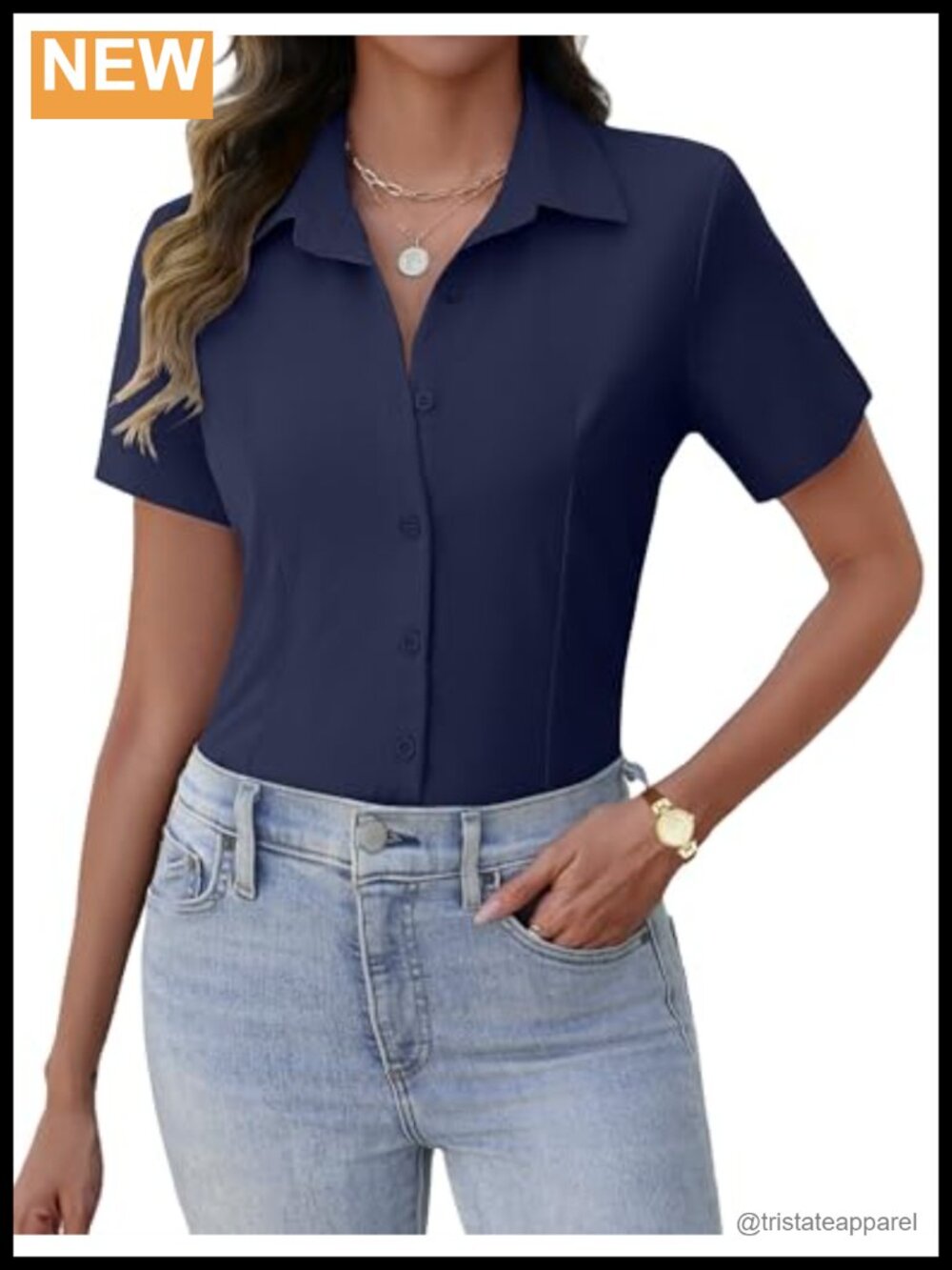 Women's Short Sleeve Button Down Shirt Spread Collar Blouse Business Top